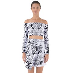 Tiger Animal Decoration Flower Off Shoulder Top With Skirt Set by Celenk