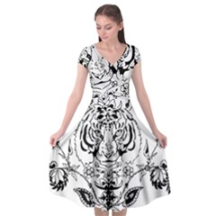 Tiger Animal Decoration Flower Cap Sleeve Wrap Front Dress by Celenk