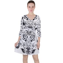 Tiger Animal Decoration Flower Ruffle Dress by Celenk