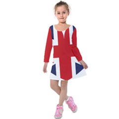 Uk Flag United Kingdom Kids  Long Sleeve Velvet Dress by Celenk