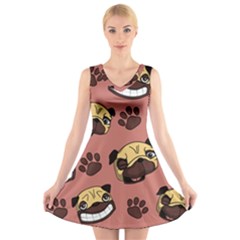 Happy Pugs V-neck Sleeveless Skater Dress by allthingseveryone