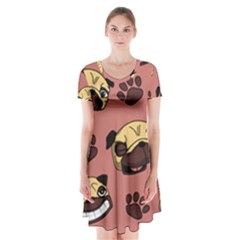 Happy Pugs Short Sleeve V-neck Flare Dress by allthingseveryone