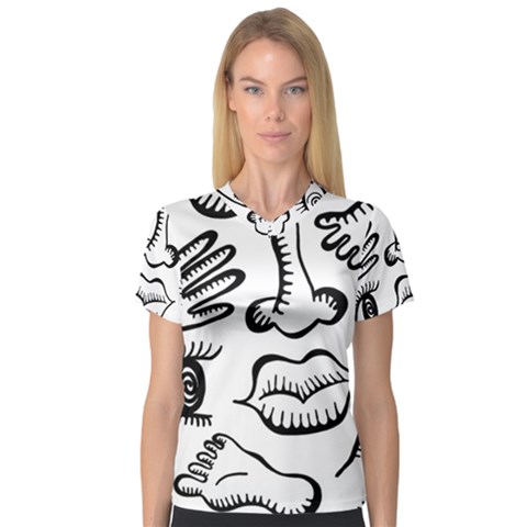 Anatomy Icons Shapes Ear Lips V-neck Sport Mesh Tee by Celenk