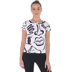 Anatomy Icons Shapes Ear Lips Short Sleeve Sports Top 