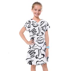 Anatomy Icons Shapes Ear Lips Kids  Drop Waist Dress by Celenk