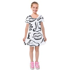 Anatomy Icons Shapes Ear Lips Kids  Short Sleeve Velvet Dress by Celenk