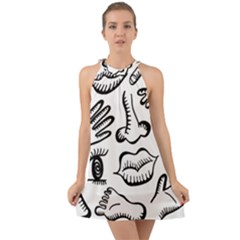 Anatomy Icons Shapes Ear Lips Halter Tie Back Chiffon Dress