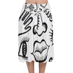 Anatomy Icons Shapes Ear Lips Velvet Flared Midi Skirt