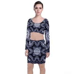 Mandala Calming Coloring Page Long Sleeve Crop Top & Bodycon Skirt Set by Celenk