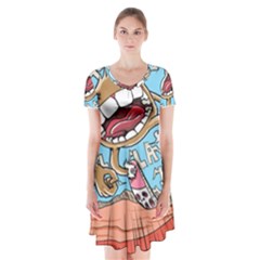 Illustration Characters Comics Draw Short Sleeve V-neck Flare Dress by Celenk