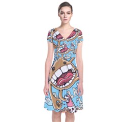 Illustration Characters Comics Draw Short Sleeve Front Wrap Dress by Celenk