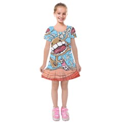 Illustration Characters Comics Draw Kids  Short Sleeve Velvet Dress by Celenk