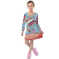 Illustration Characters Comics Draw Kids  Long Sleeve Velvet Dress by Celenk