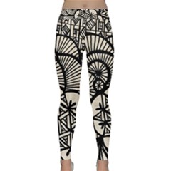 Background Abstract Beige Black Classic Yoga Leggings by Celenk