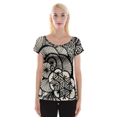 Background Abstract Beige Black Cap Sleeve Tops by Celenk