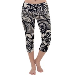 Background Abstract Beige Black Capri Yoga Leggings by Celenk