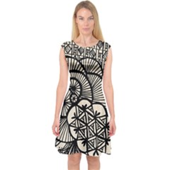 Background Abstract Beige Black Capsleeve Midi Dress by Celenk