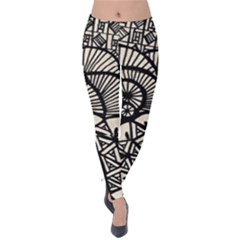 Background Abstract Beige Black Velvet Leggings by Celenk