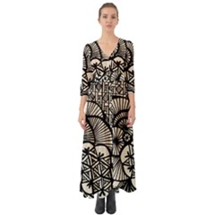 Background Abstract Beige Black Button Up Boho Maxi Dress by Celenk