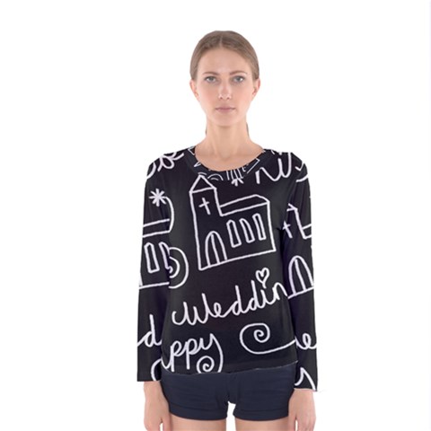 Wedding Chalkboard Icons Set Women s Long Sleeve Tee by Celenk