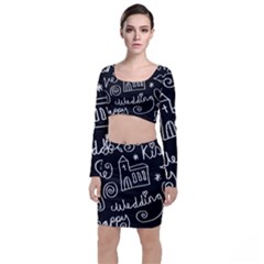 Wedding Chalkboard Icons Set Long Sleeve Crop Top & Bodycon Skirt Set