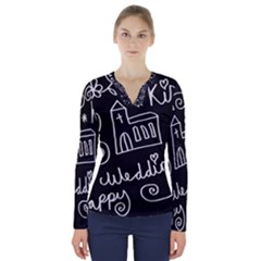 Wedding Chalkboard Icons Set V-Neck Long Sleeve Top