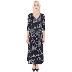 Wedding Chalkboard Icons Set Quarter Sleeve Wrap Maxi Dress