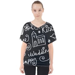 Wedding Chalkboard Icons Set V-Neck Dolman Drape Top