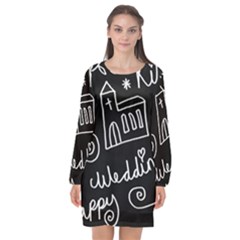 Wedding Chalkboard Icons Set Long Sleeve Chiffon Shift Dress 