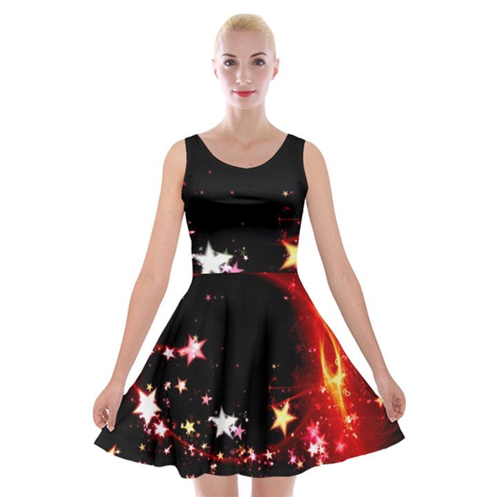 Circle Lines Wave Star Abstract Velvet Skater Dress