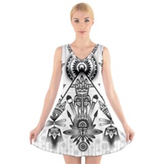 Ancient Parade Ancient Civilization V-neck Sleeveless Skater Dress by Celenk