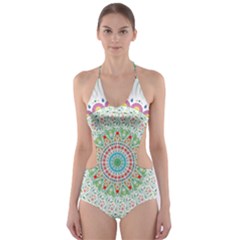 Flower Abstract Floral Cut-out One Piece Swimsuit by Celenk