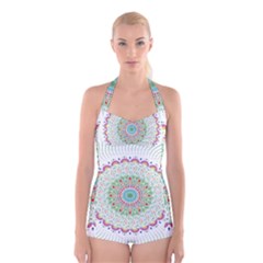 Flower Abstract Floral Boyleg Halter Swimsuit  by Celenk