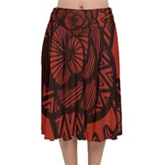 Background Abstract Red Black Velvet Flared Midi Skirt