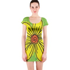 Flower Cartoon Painting Painted Short Sleeve Bodycon Dress by Celenk