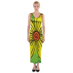 Flower Cartoon Painting Painted Fitted Maxi Dress by Celenk