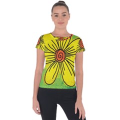 Flower Cartoon Painting Painted Short Sleeve Sports Top  by Celenk