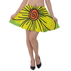 Flower Cartoon Painting Painted Velvet Skater Skirt by Celenk