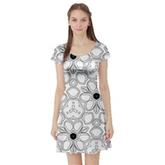 Pattern Zentangle Handdrawn Design Short Sleeve Skater Dress by Celenk