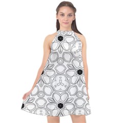 Pattern Zentangle Handdrawn Design Halter Neckline Chiffon Dress  by Celenk