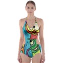 Painting Painted Ink Cartoon Cut-Out One Piece Swimsuit View1