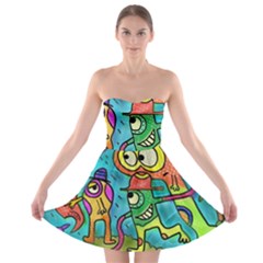 Painting Painted Ink Cartoon Strapless Bra Top Dress by Celenk