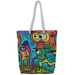 Painting Painted Ink Cartoon Full Print Rope Handle Bag (small) by Celenk