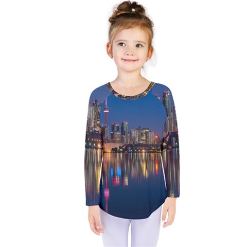 Buildings Can Cn Tower Canada Kids  Long Sleeve Tee by Celenk