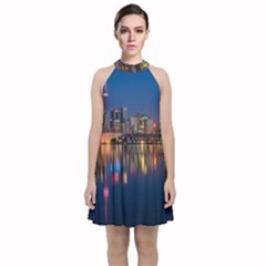 Buildings Can Cn Tower Canada Velvet Halter Neckline Dress 