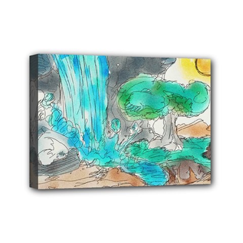 Doodle Sketch Drawing Landscape Mini Canvas 7  X 5 