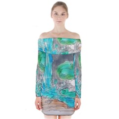 Doodle Sketch Drawing Landscape Long Sleeve Off Shoulder Dress by Celenk