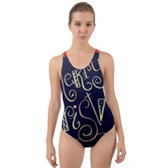 Chalk Chalkboard Board Frame Cut-out Back One Piece Swimsuit by Celenk