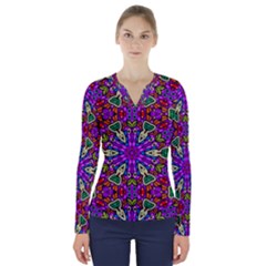 Seamless Tileable Pattern Design V-neck Long Sleeve Top by Celenk