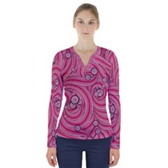 Pattern Doodle Design Drawing V-neck Long Sleeve Top by Celenk